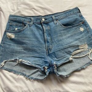 Levi's 501 Distressed Denim Medium Wash Cut Off Shorts